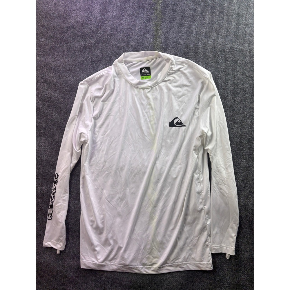 Quiksilver Rash Guard Mens Small White Long Sleeve UPF 50+ Swim Shirt